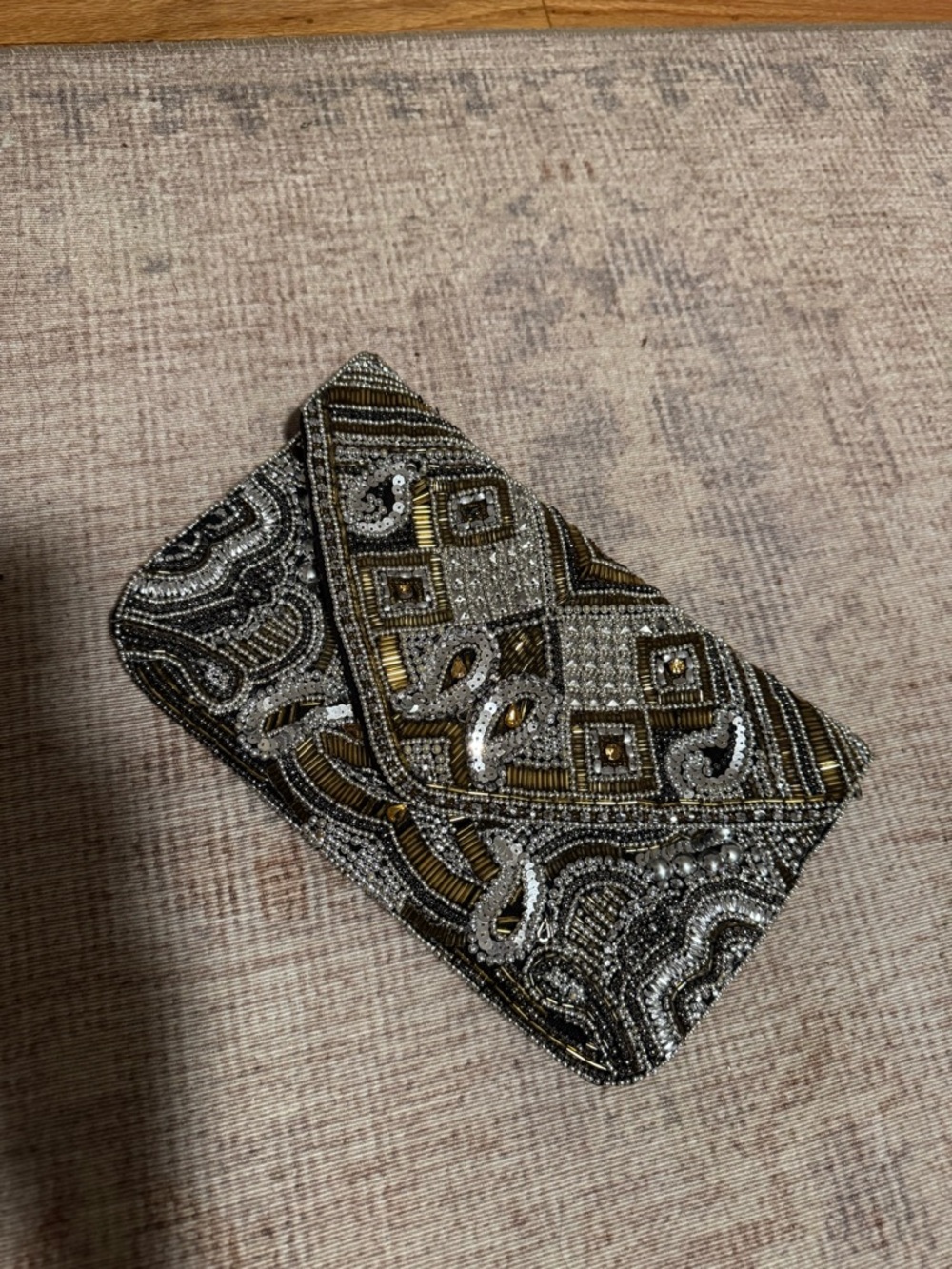 Embellished Beaded Evening Clutch - Black & Gold